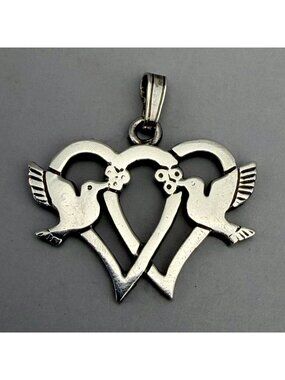 Ortak Love Birds Double Heart Pendant P129 Edinburgh 1984 Sterling Silver